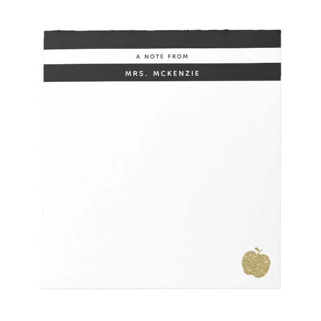 Gold Glitzer Apple | Personalisiert Teacher Notepa Notizblock (Vorderseite)