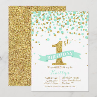 Gold Glitzer Aqua Sprinkles Modern Geburtstag Einladung