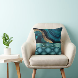 Gold Glitzer Aquamarin Agate Marble Diamonds Kissen