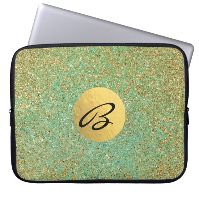 Gold Glitzer Aquamarin Aqua Green Glam Trendy Laptopschutzhülle (Vorderseite)