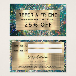 Gold Glitzer aquamarin Opal-Empfehlungskarte