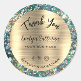 Gold Glitzer Aquamarin Opal Vielen Dank Runder Aufkleber