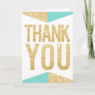 Gold Glitzer & Aquamarine Hochzeit Dankeschön Kart Dankeskarte