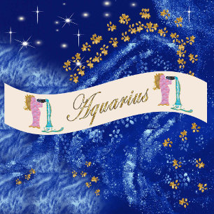 Gold & Glitzer Aquarius und Goldname Satinband