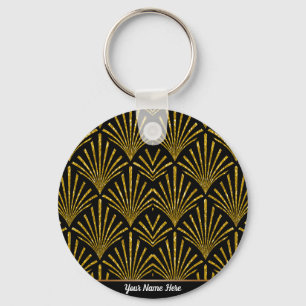Gold Glitzer Art Deco Muster Keyring Schlüsselanhänger