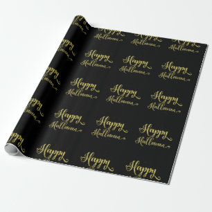 Gold Glitzer auf Black Happy Halloween Geschenkpapier