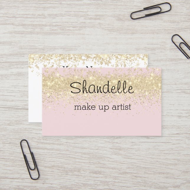 Gold Glitzer auf der rosa Glam Business Card Visitenkarte (Vorderseite/Rückseite Beispiel)