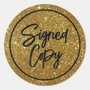 Gold Glitzer, Autor's "Signed Copy" Buchsignierung Runder Aufkleber
