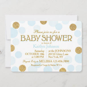 Gold Glitzer Baby Blue Scattered Dots Baby Dusche Einladung