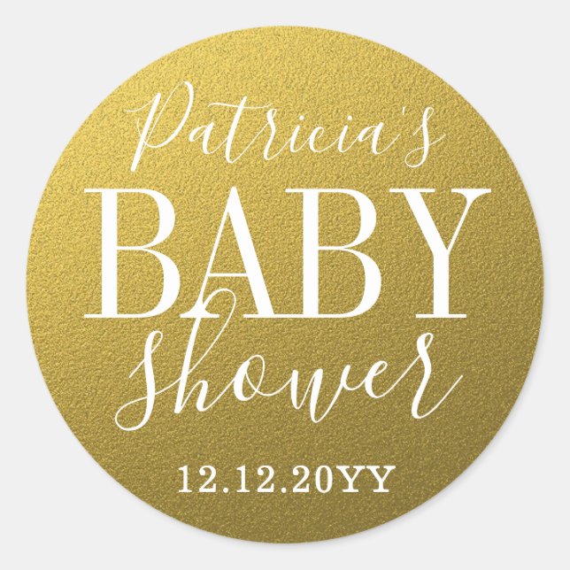 Gold Glitzer Baby Dusche Runder Aufkleber (Vorderseite)