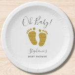 Gold Glitzer Baby Feet Pappteller<br><div class="desc">Diese niedliche Baby Shower Papiertüte ist mit goldenen Glitzer Babyfüßen und Oh Baby! in stilvoller Typografie dekoriert. Einfach anpassbar.</div>