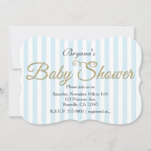 Gold Glitzer BABY SHOWER Blue Striping Einladungen