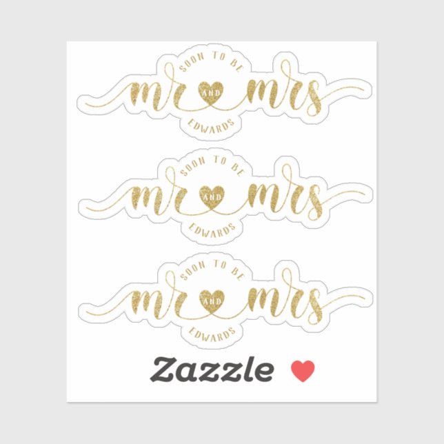 Gold Glitzer bald Mr. and Mrs. Polterabend Aufkleber (Blatt)