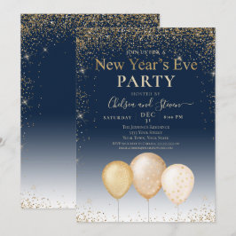 Gold Glitzer Ballon Silvester Party Einladung