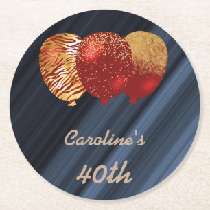 Gold Glitzer Balloons 40. Geburtstag Runder Pappuntersetzer