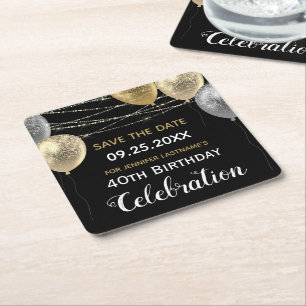 Gold Glitzer Balloons 40. Geburtstag Save the Date Rechteckiger Pappuntersetzer