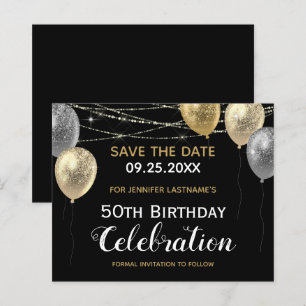 Gold Glitzer Balloons 50. Geburtstag Save the Date