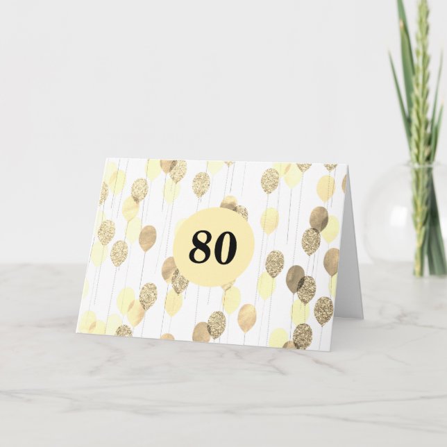 Gold Glitzer Balloons 80. Geburtstag Karte (Vorderseite)