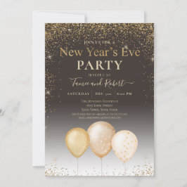 Gold Glitzer Balloons Taupe Silvester Party Einladung