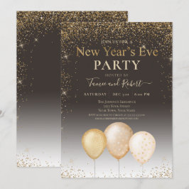 Gold Glitzer Balloons Taupe Silvester Party Einladung