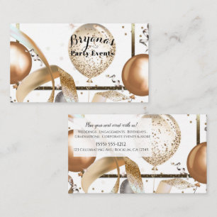 Gold Glitzer Balloons White Party Eventplaner Visitenkarte