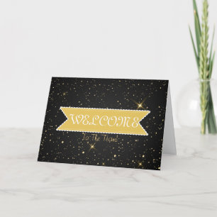Gold Glitzer Band mit White Border Willkommenswage Karte