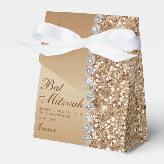 Gold Glitzer Bat Mitzvah Geschenkschachtel (Vorderseite)