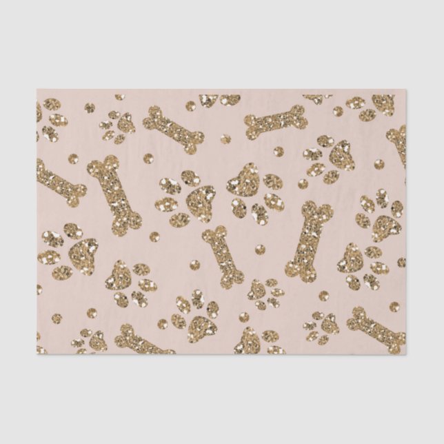 Gold Glitzer Beige Blush Pet Knochen Welpen Hund Seidenpapier (Vorderseite)