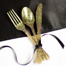 Gold Glitzer Bella Plastic Cutlery