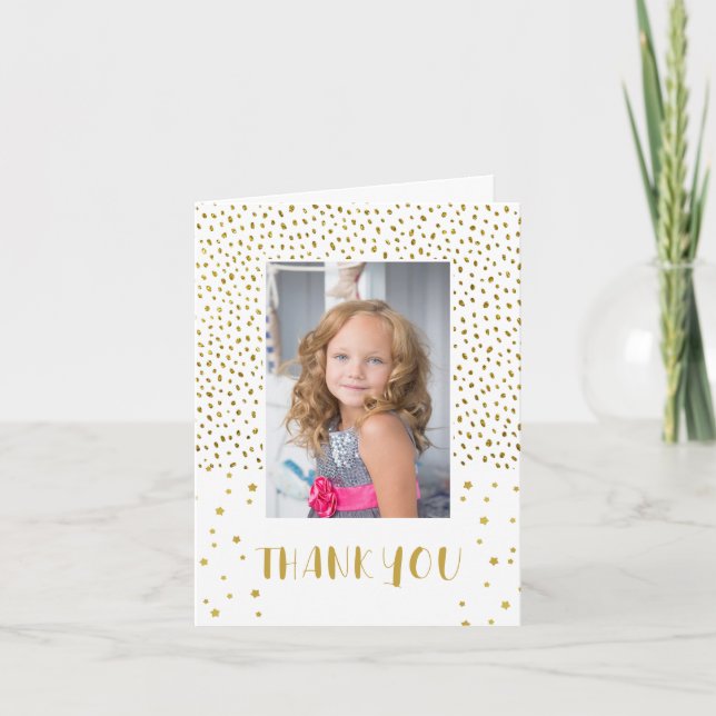 Gold Glitzer Birthday Kids Girl 2 Foto Vielen Dank Karte (Vorderseite)