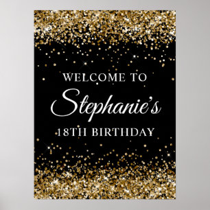 Gold Glitzer Black 18. Geburtstagsparty Willkommen Poster