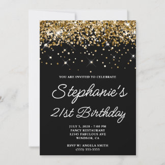 Gold Glitzer Black 21. Geburtstag Einladung