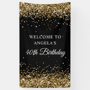 Gold Glitzer Black 40. Geburtstag Vertikal Banner