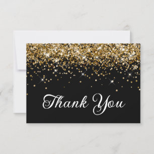 Gold Glitzer Black 50. Geburtstag Dankeskarte