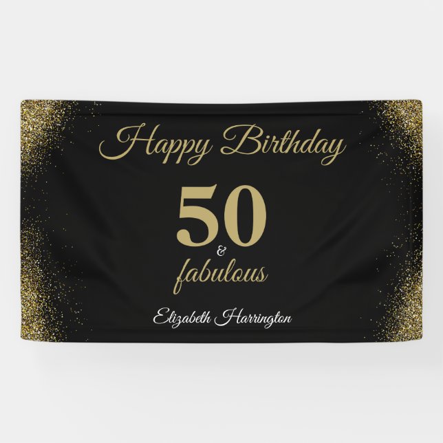 Gold Glitzer Black 50 und fabelhaft Geburtstag Banner (Horizontal)