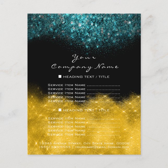 Gold Glitzer Black Aquamarin Blue Confetti Preise Flyer (Vorne)