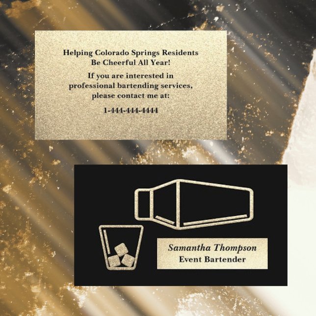 Gold Glitzer & Black Barkeeper Event Business Card Visitenkarte (Von Creator hochgeladen)