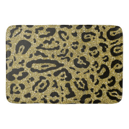 Gold Glitzer Black Cheetah Leopard Animal Print Badematte