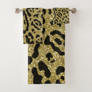 Gold Glitzer Black Cheetah Leopard Animal Print Badhandtuch Set