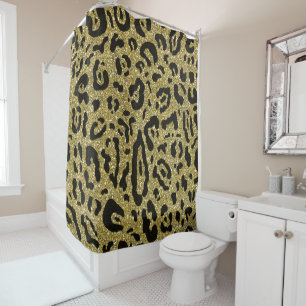 Gold Glitzer Black Cheetah Leopard Animal Print Duschvorhang