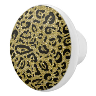 Gold Glitzer Black Cheetah Leopard Animal Print Keramikknauf