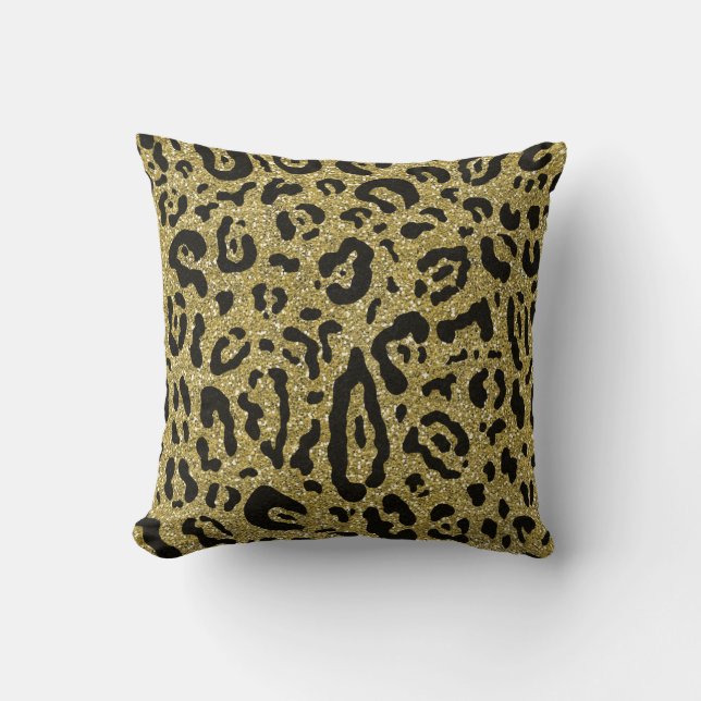 Gold Glitzer Black Cheetah Leopard Animal Print Kissen (Vorderseite)
