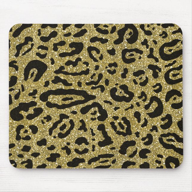 Gold Glitzer Black Cheetah Leopard Animal Print Mousepad (Vorne)