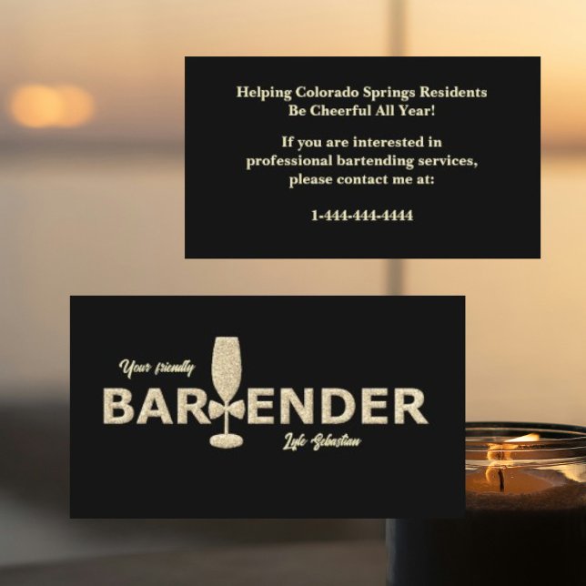 Gold Glitzer & Black Event Barkeeper Business Card Visitenkarte (Von Creator hochgeladen)