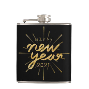 Gold Glitzer Black Happy New Year 2021 Flask Flachmann