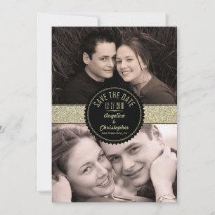 Gold Glitzer & Black Modern Foto Save the Date