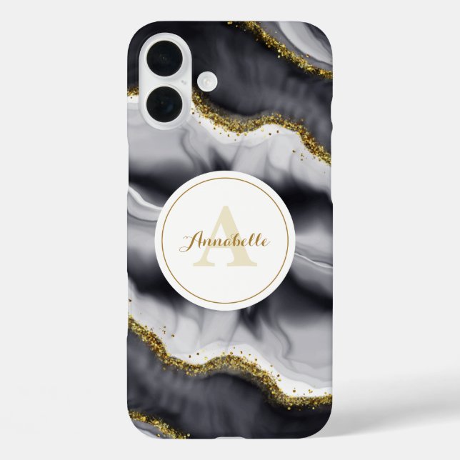 Gold Glitzer Black Monogram Case-Mate iPhone Hülle (Rückseite)