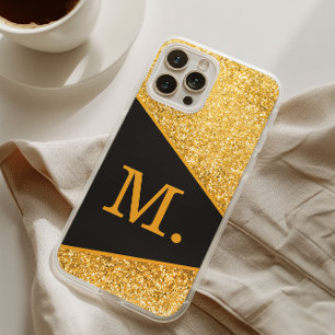 Gold Glitzer Black Monogram iPhone 16 Pro Max Hülle
