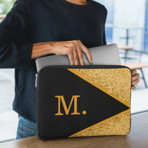 Gold Glitzer Black Monogram Laptopschutzhülle