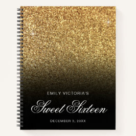 Gold Glitzer Black Ombre 16 . Geburtstag Guestbook Notizbuch